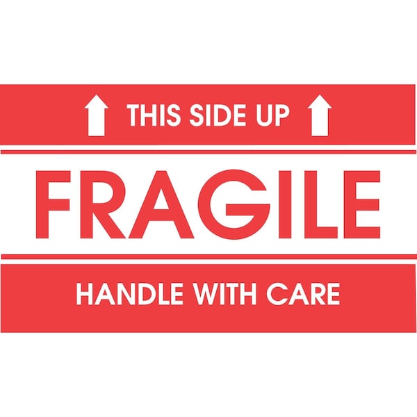 Decker Tape Products Label, DL1521, FRAGILE THIS SIDE UP HANDLE WITH CARE, 2" X 3" DL1521 - main